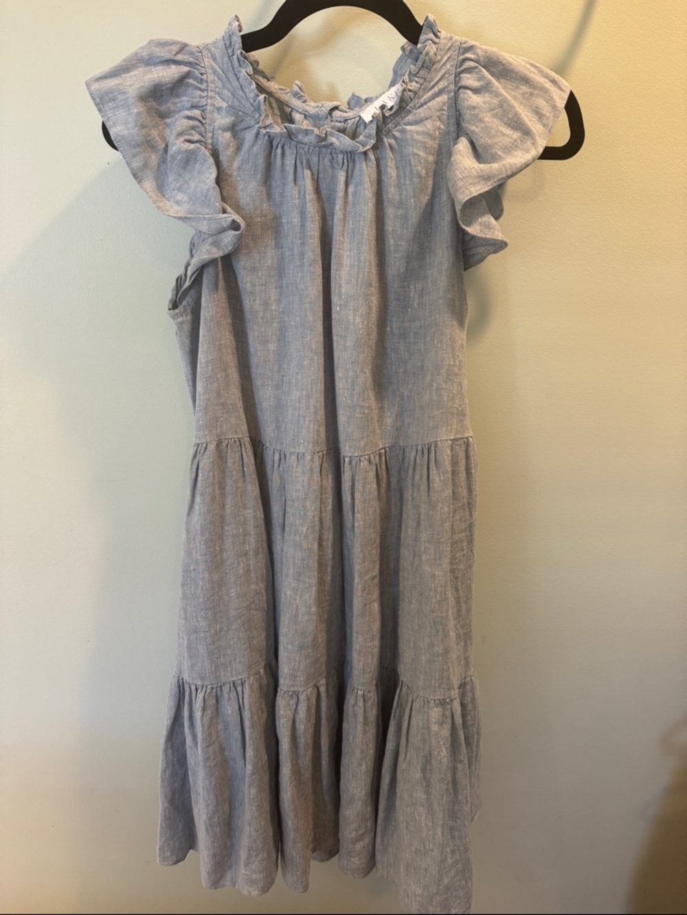 LAKE Light Blue Ruffle-Sleeve Tiered Dress